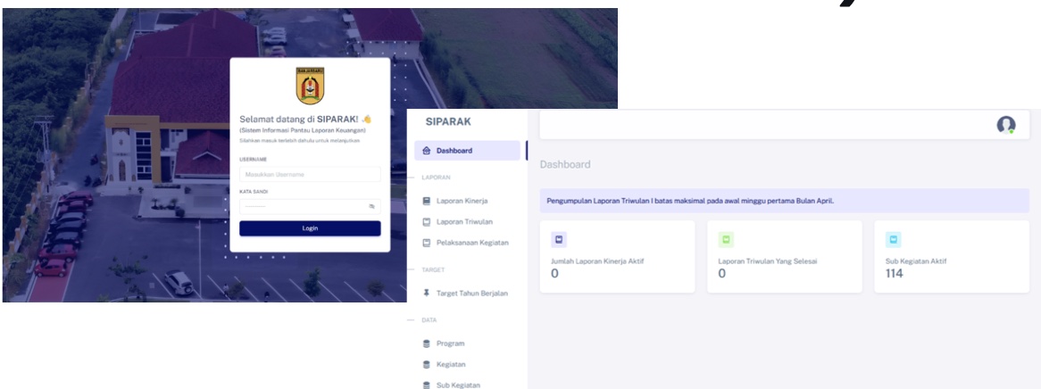 Dokumentasi tampilan Sistem Pantau Laporan Kegiatan (SIPARAK)
